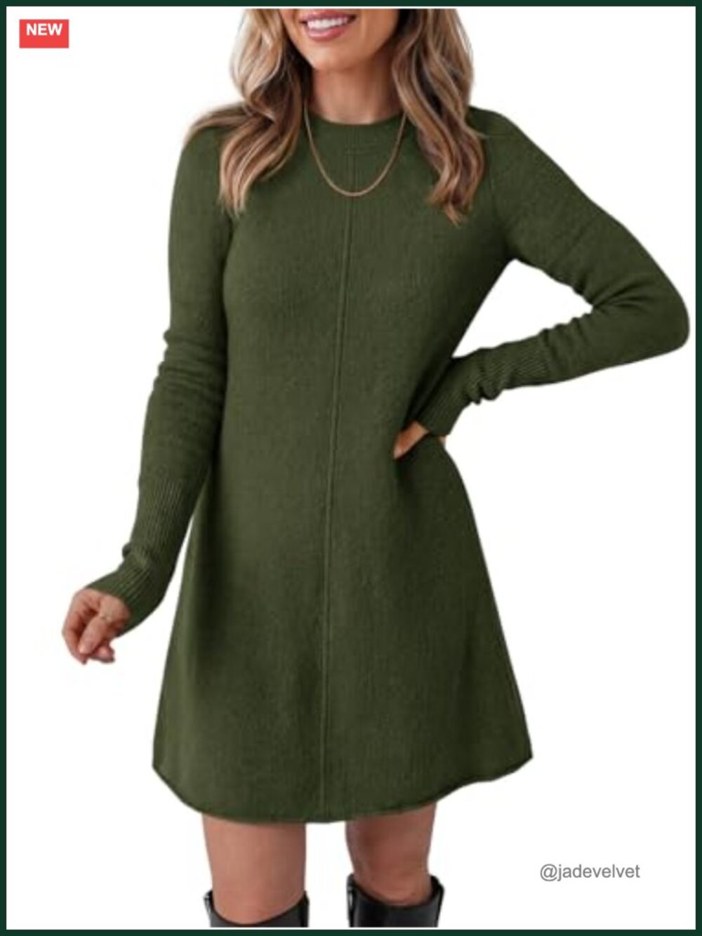 Long Sleeve Knit Sweater Mini Dress Fall A-Line Pullover